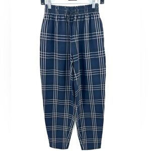 Wilfred Soleste Plaid Pants Pull On Sz XS Aritzia Blue Tartan Academia Preppy